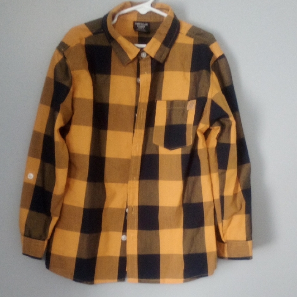 Yellow and Black Plaid Button-Up Shirt